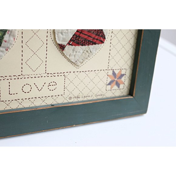 1980's Vintage Laura J. Conley 1986 Memory Quilt Framed Picture Cottage Country - Picture 4 of 6